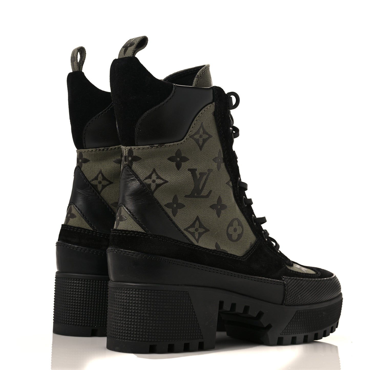 Suede Monogram Laureate Platform Desert Boots 38 Kaki Black