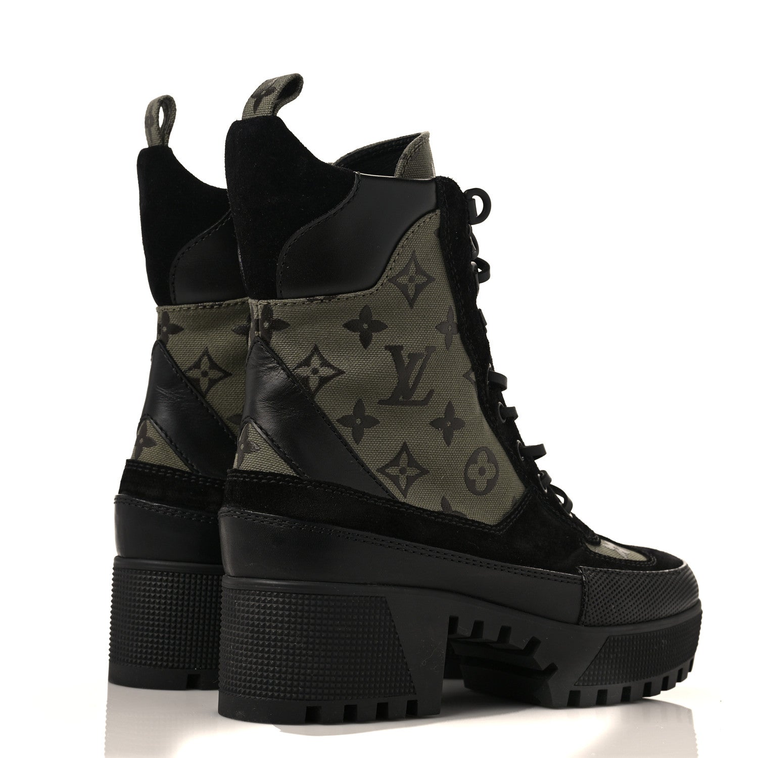 Louis Vuitton Suede Monogram Laureate Platform Desert Boots 38 Kaki Black 4 of 10