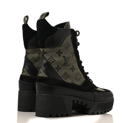 Louis Vuitton Suede Monogram Laureate Platform Desert Boots 38 Kaki Black 4 of 10