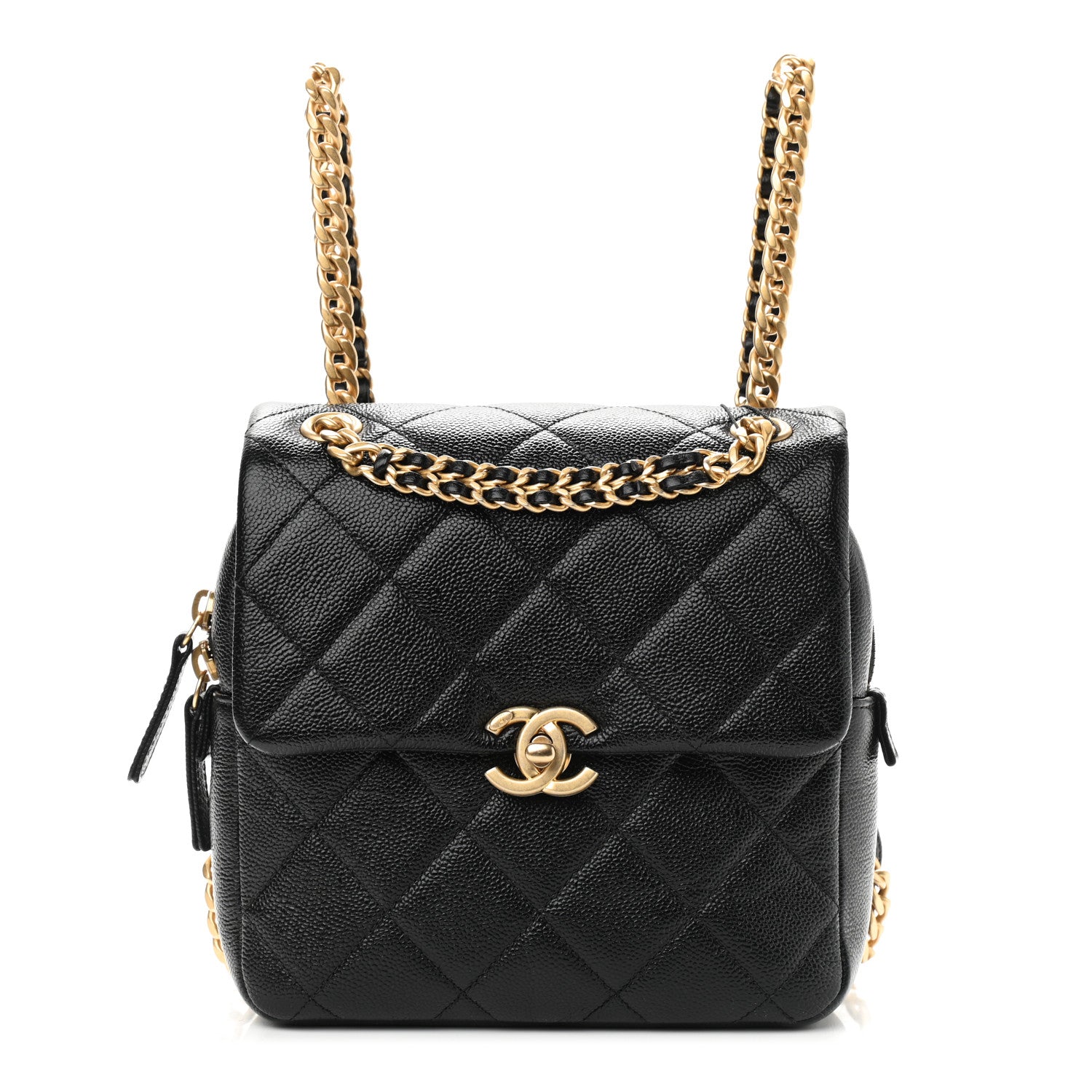 Chanel Shiny Caviar Quilted Chain Melody Backpack Black 1 of 8
