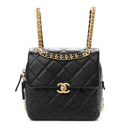 Chanel Shiny Caviar Quilted Chain Melody Backpack Black 1 of 8