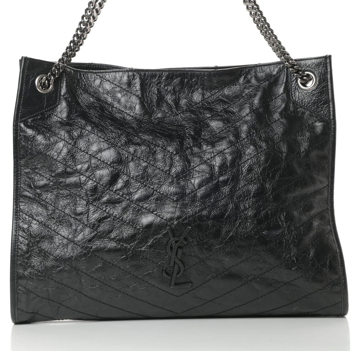 Crinkled Calfskin Matelasse Monogram Niki Shoulder Bag Black