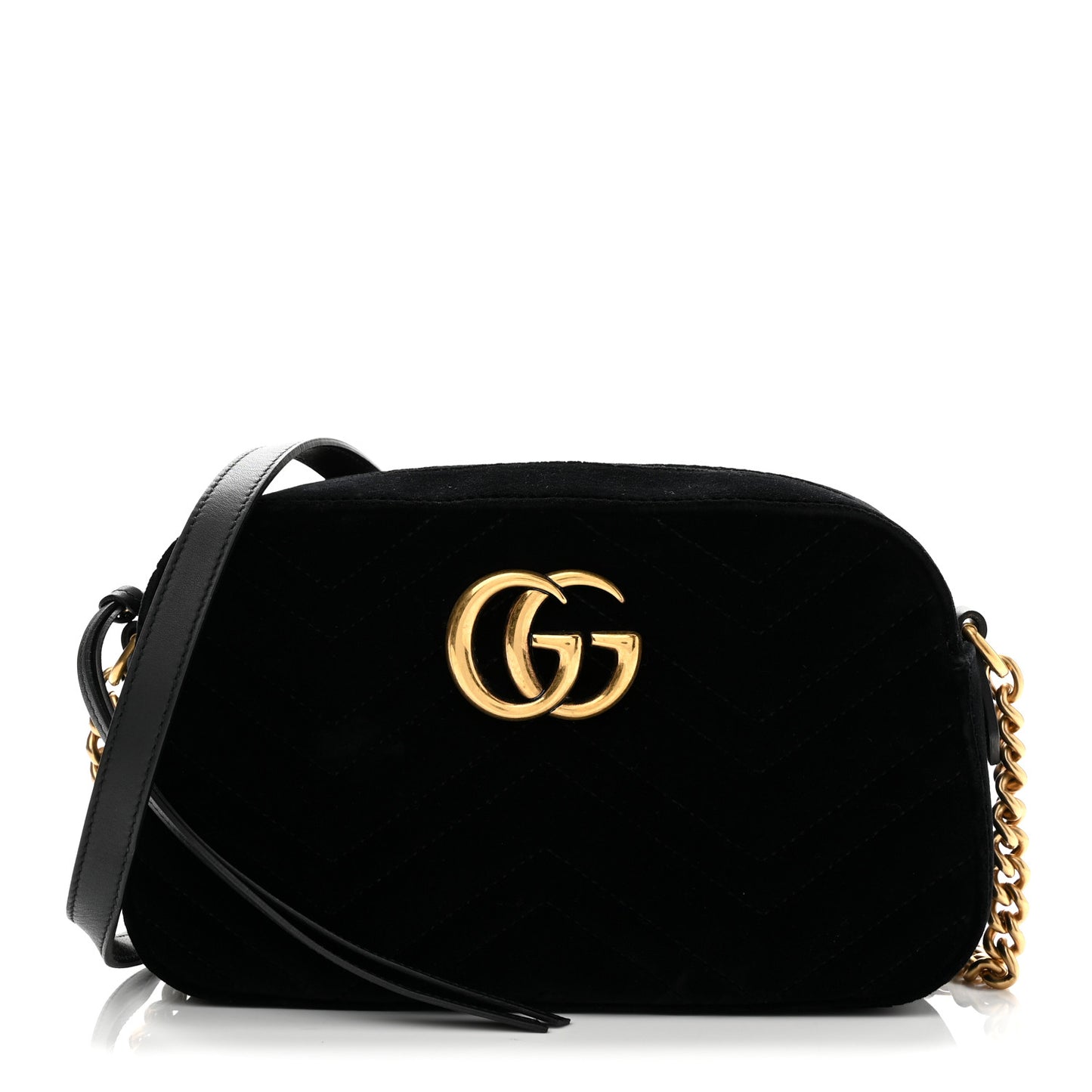 Velvet Matelasse Small GG Marmont Chain Shoulder Bag Black