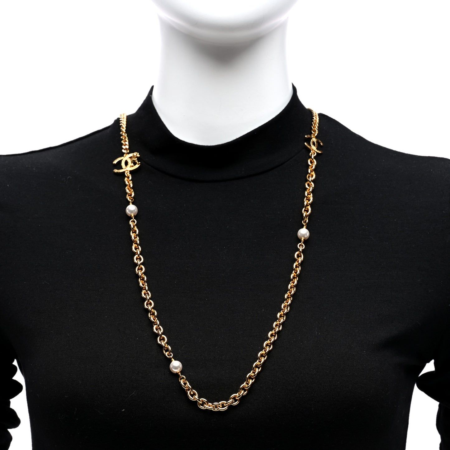 Metal CC Pearl Lion Long Necklace Gold