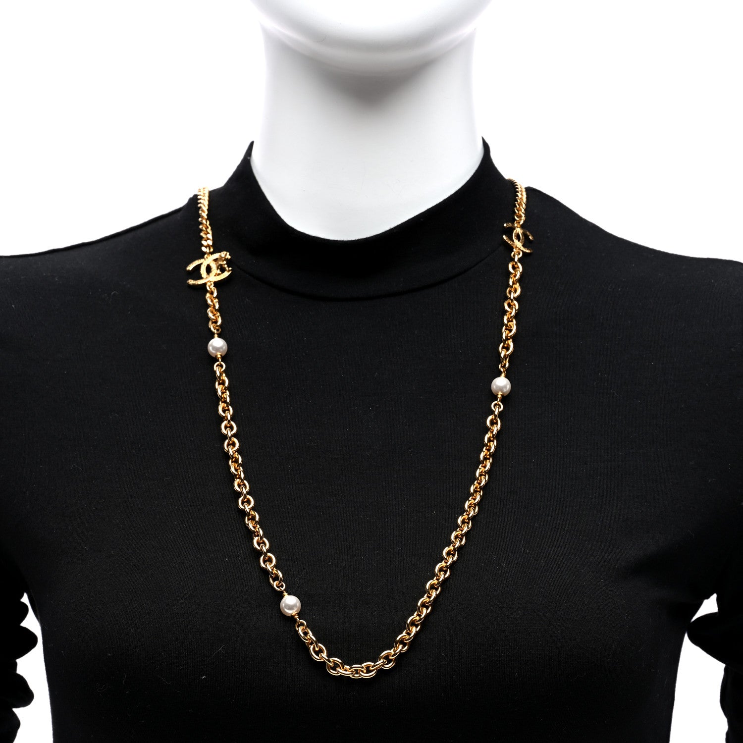 Chanel Metal CC Pearl Lion Long Necklace Gold 2 of 4