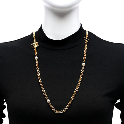 Chanel Metal CC Pearl Lion Long Necklace Gold 2 of 4