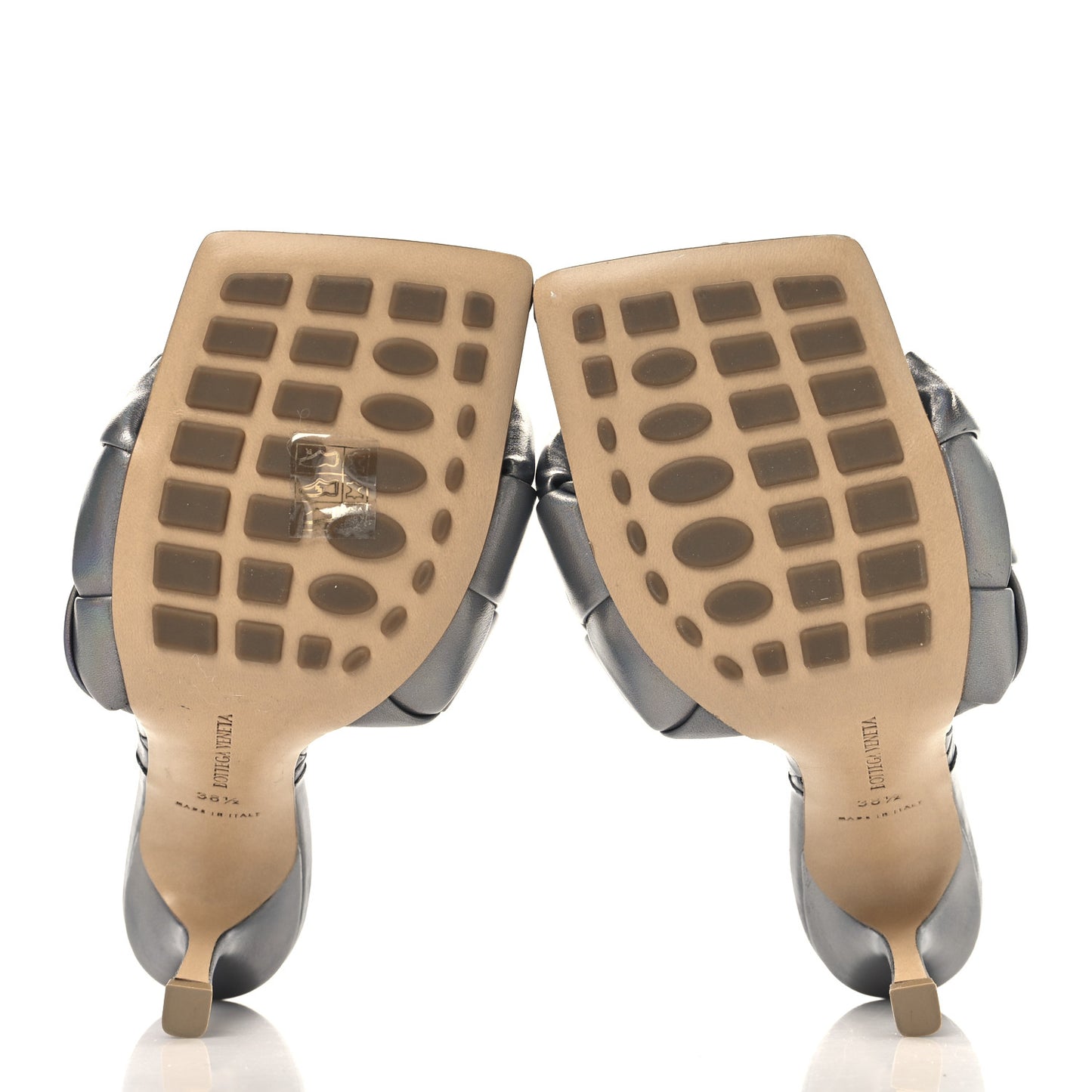 Laser Nappa Maxi Intrecciato Lido 90mm Mule Sandals 38.5 Oyster