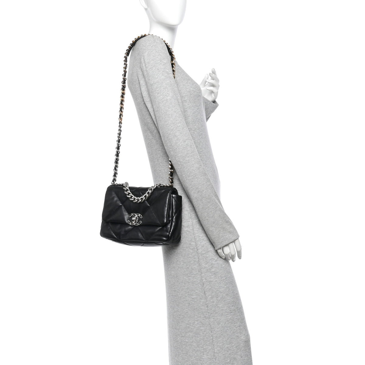 Lambskin Quilted Medium Chanel 19 Flap Black