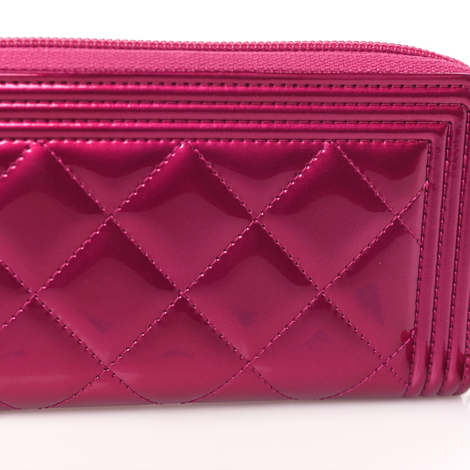 Chanel Metallic Patent Quilted Boy Zip Around Wallet Fuchsia 10 of 10