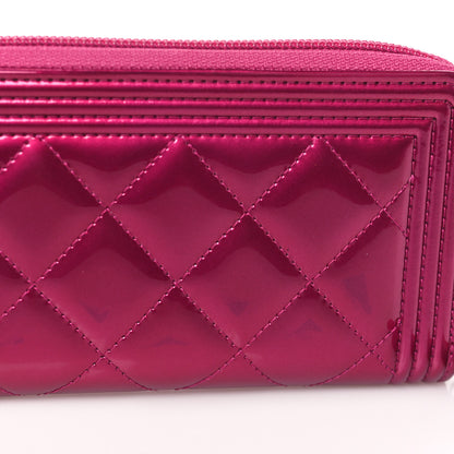 Chanel Metallic Patent Quilted Boy Zip Around Wallet Fuchsia 10 of 10