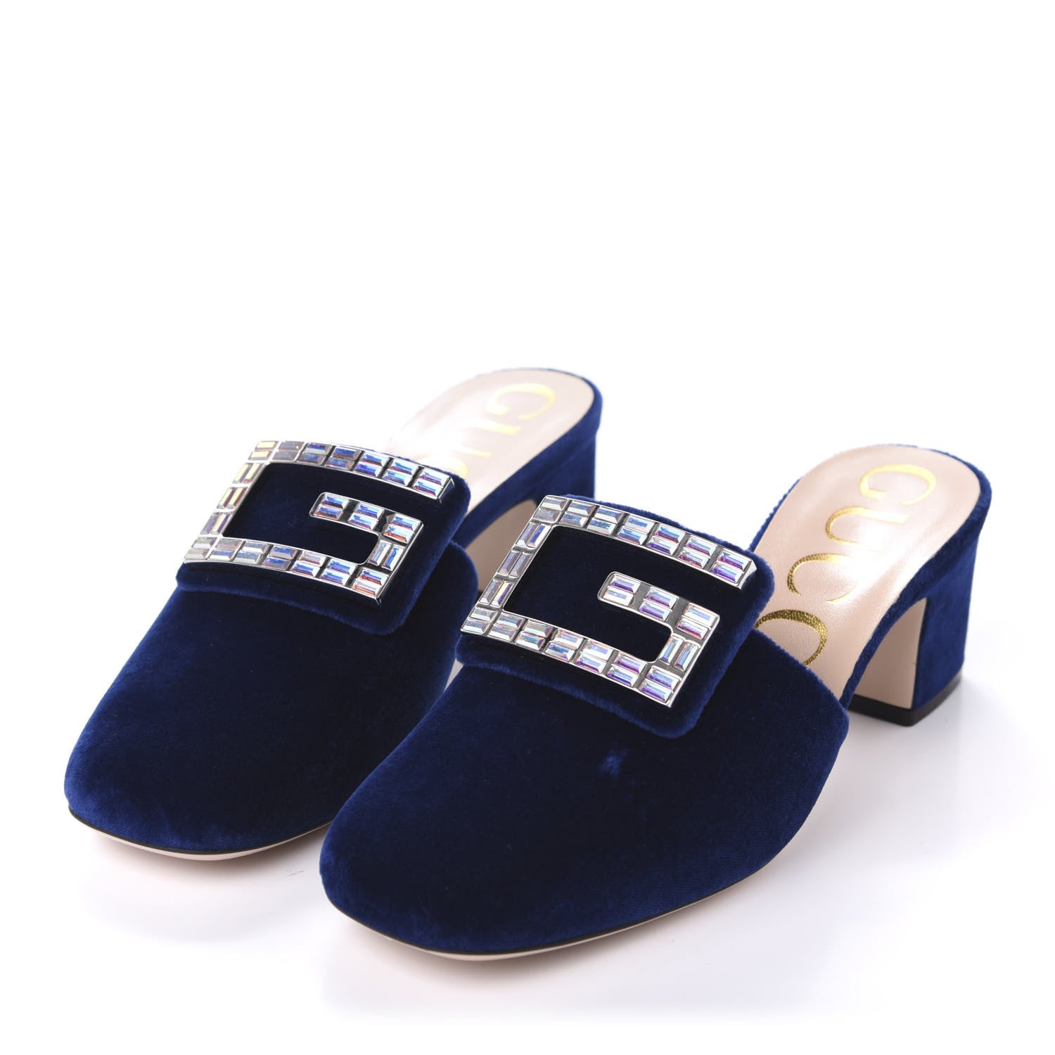 Gucci Velvet Crystal Square G Madelyn Mules 36 Cobalt Blue 3 of 11