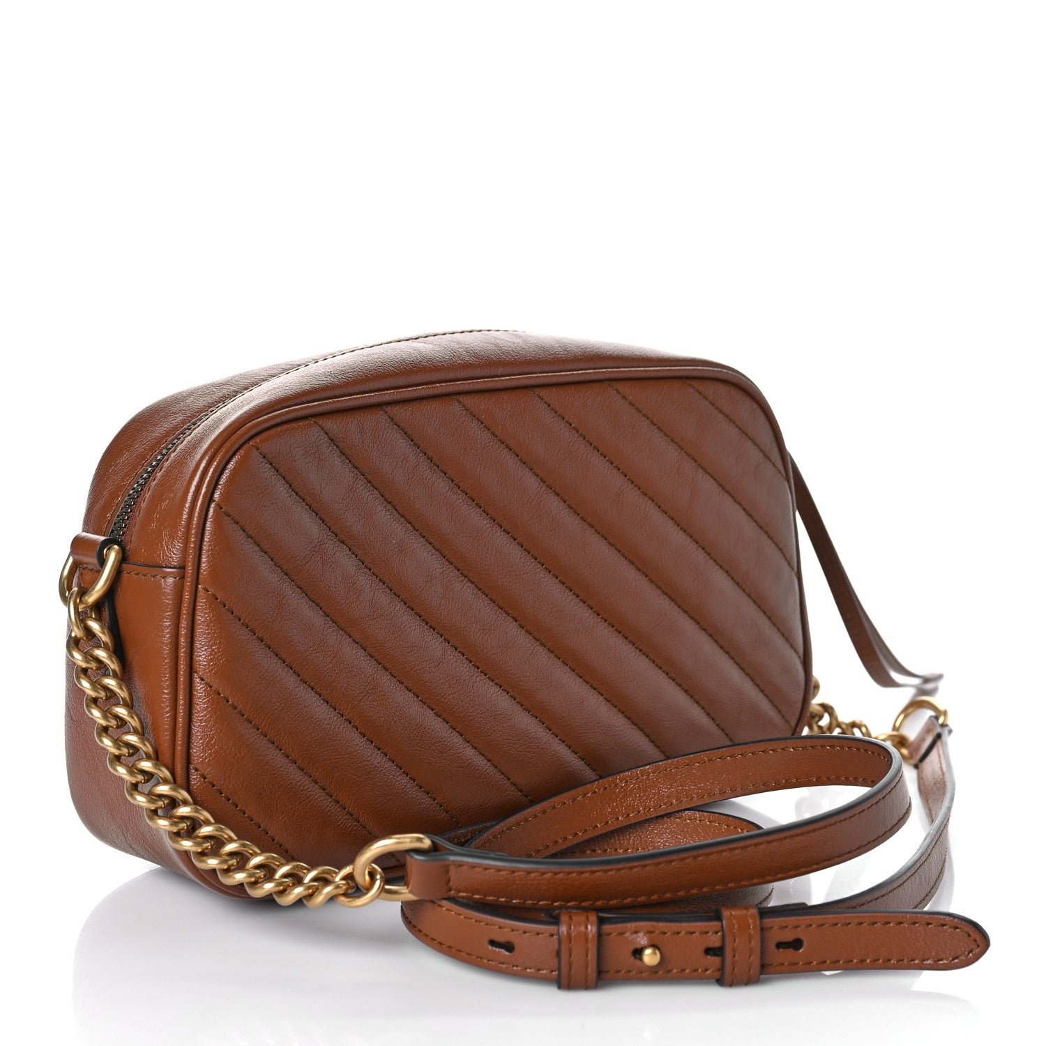 Gucci Glazed Calfskin Matelasse Diagonal Small GG Marmont Chain Shoulder Bag Cuir 3 of 11