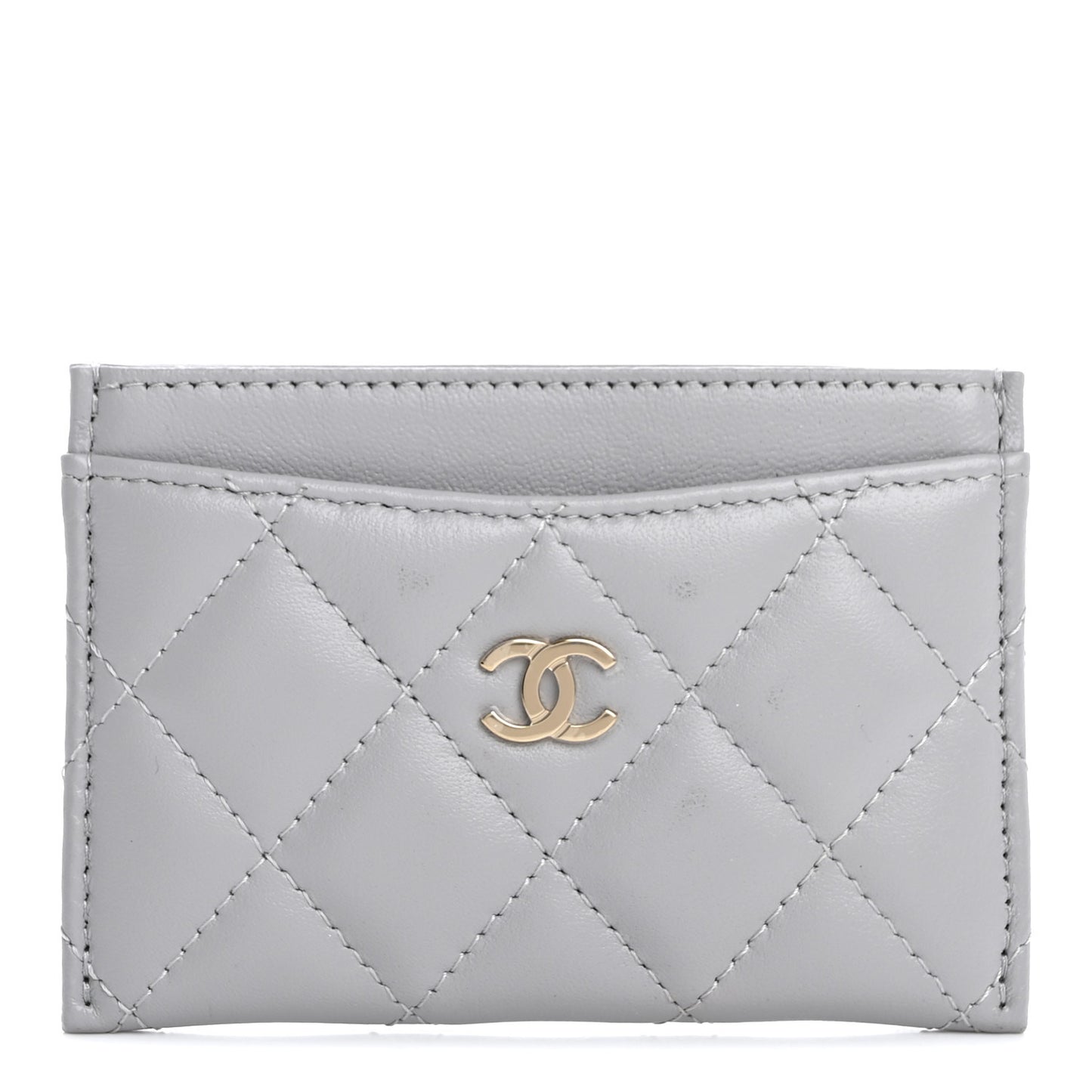 Lambskin Quilted Card Holder Grey