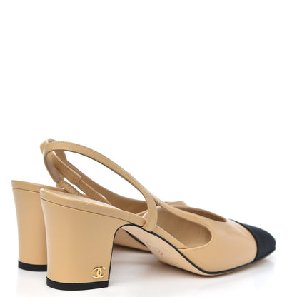 Chanel Goatskin Grosgrain Cap Toe CC Slingback Sandals 38 Beige Black 4 of 9
