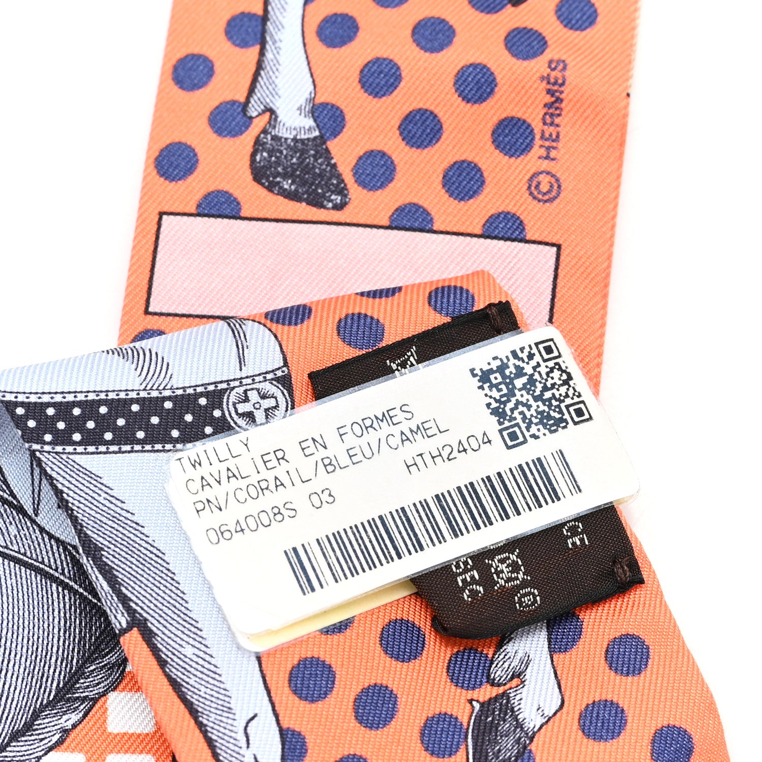 Hermes Silk Cavalier en Formes Twilly Corail Bleu Camel 3 of 3
