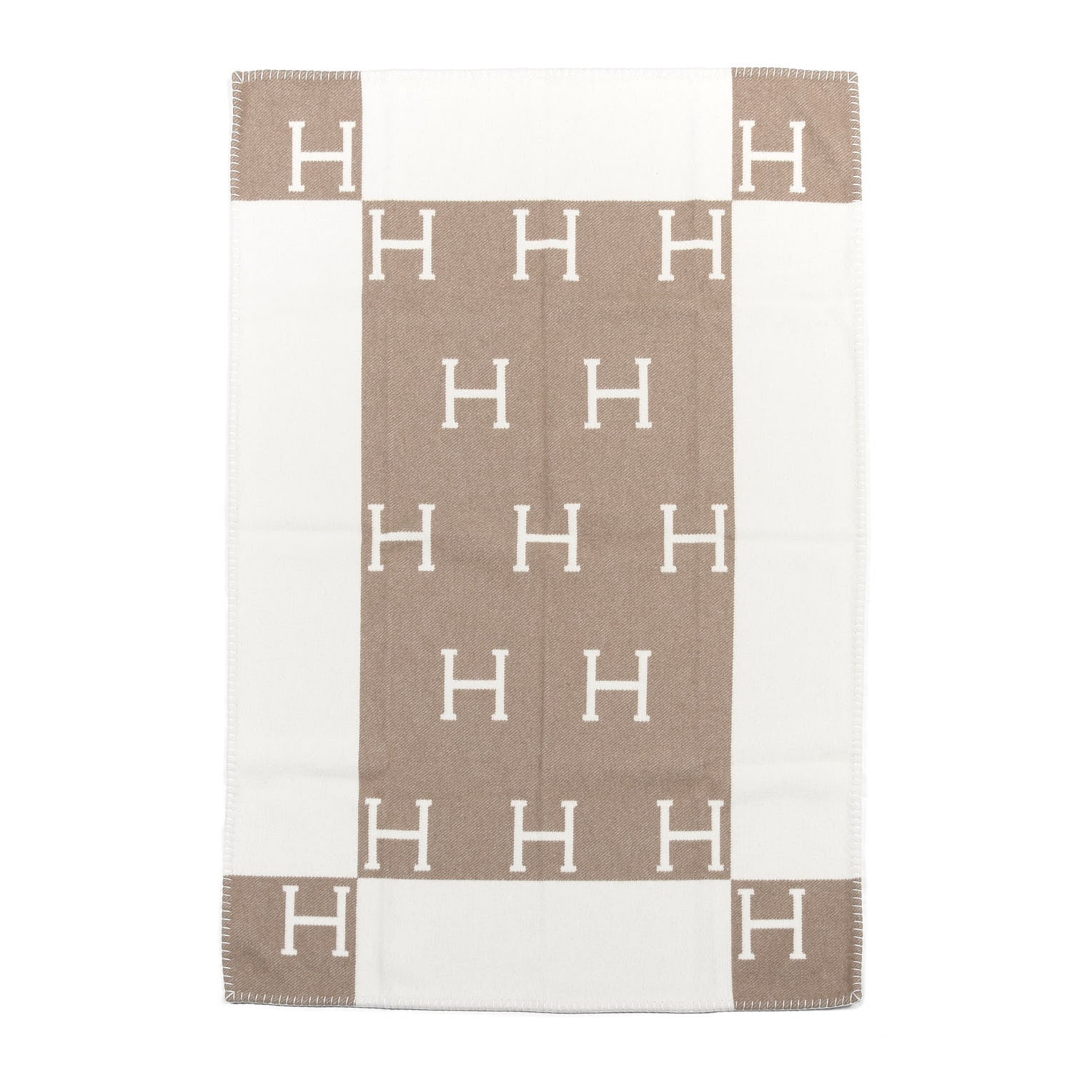 Hermes Wool Cashmere Avalon Baby Blanket Noisette Moyen White 1 of 3