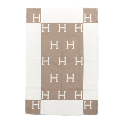 Hermes Wool Cashmere Avalon Baby Blanket Noisette Moyen White 1 of 3