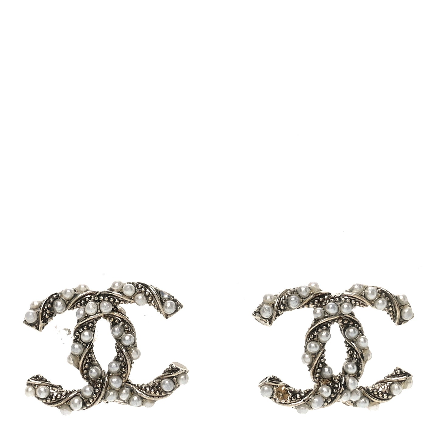 Pearl Twisted CC Earrings Light Gold White