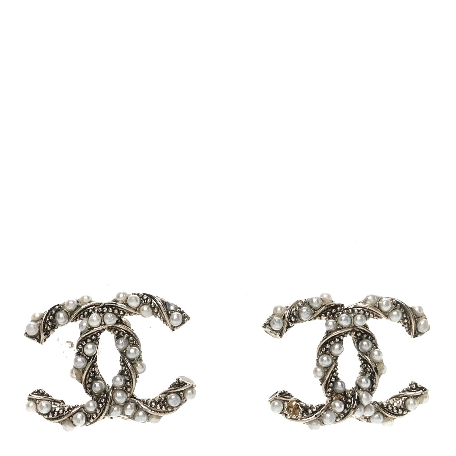 Chanel Pearl Twisted CC Earrings Light Gold White 1 of 5