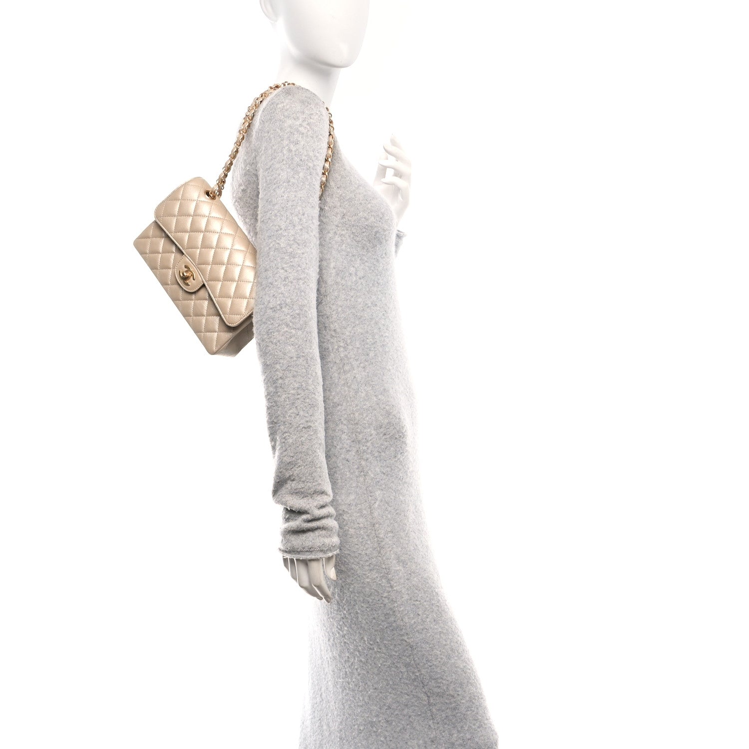 Chanel Iridescent Caviar Quilted Small Double Flap  Beige 2 of 10