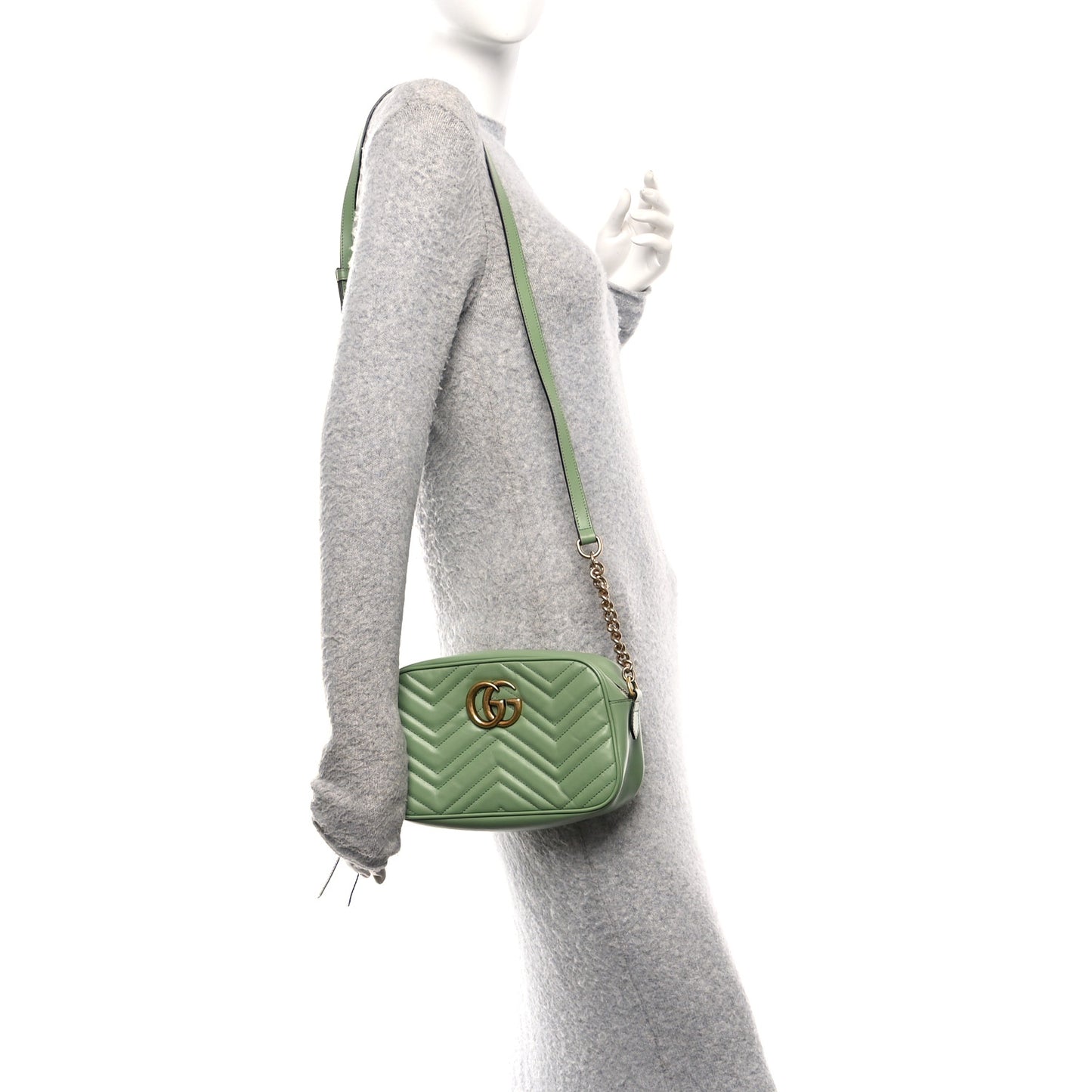 Calfskin Matelasse Small GG Marmont Chain Shoulder Bag Salamander Green