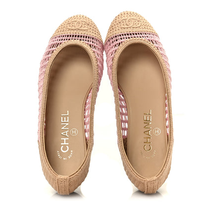 Chanel Raffia Cap Toe Ballerina Flats 36.5 Pink Beige 2 of 10