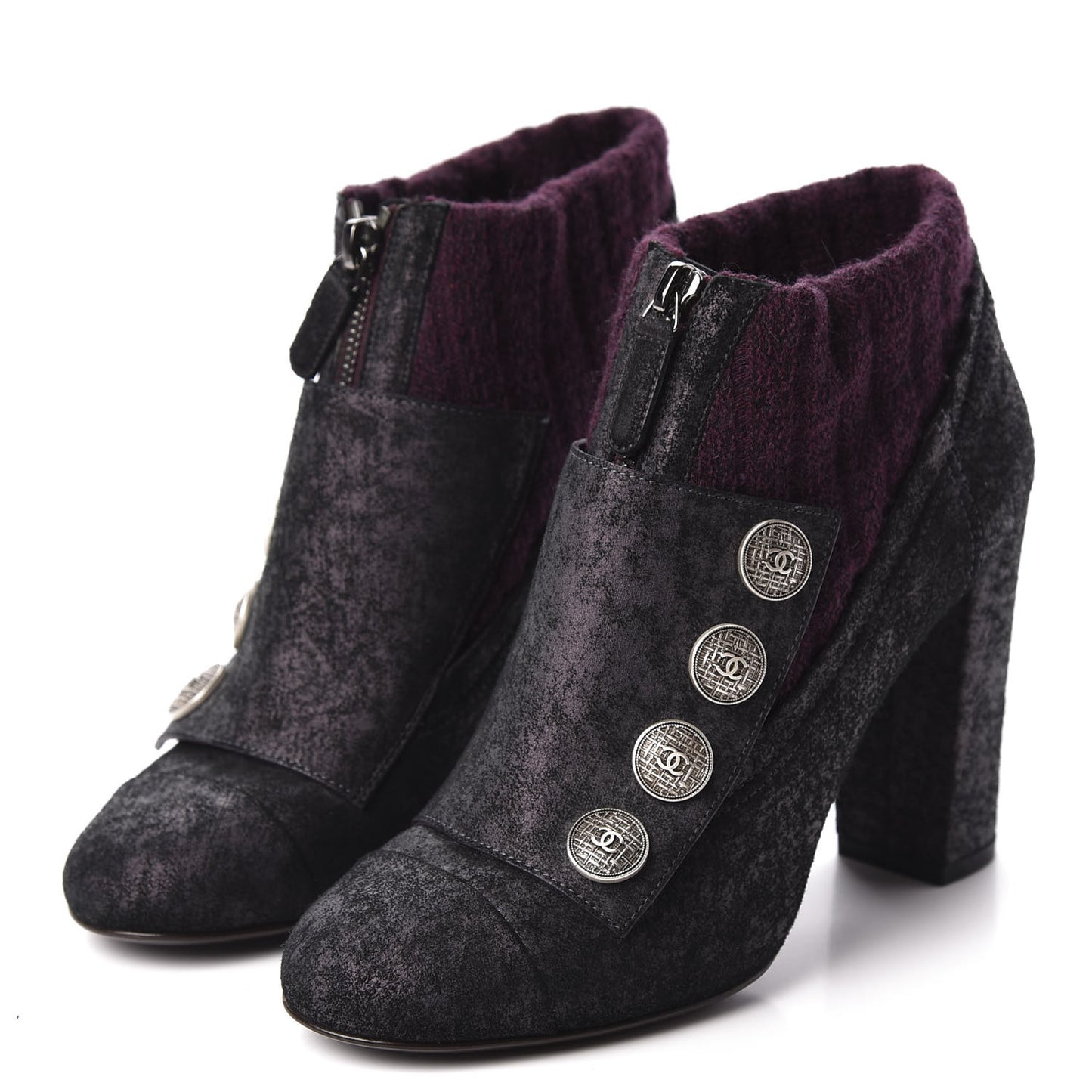 Iridescent Calfskin Wool Short Boot 38 Dark Purple