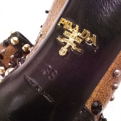 Prada Leather Studded Platform Peep Toes 38 Brown 6 of 7