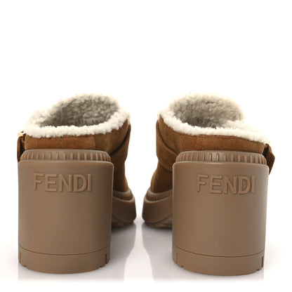 Fendi Suede Shearling Clogs 39.5 Caramel Latte 6 of 11