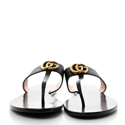Gucci Calfskin GG Marmont Thong Sandals 42 Black 2 of 7