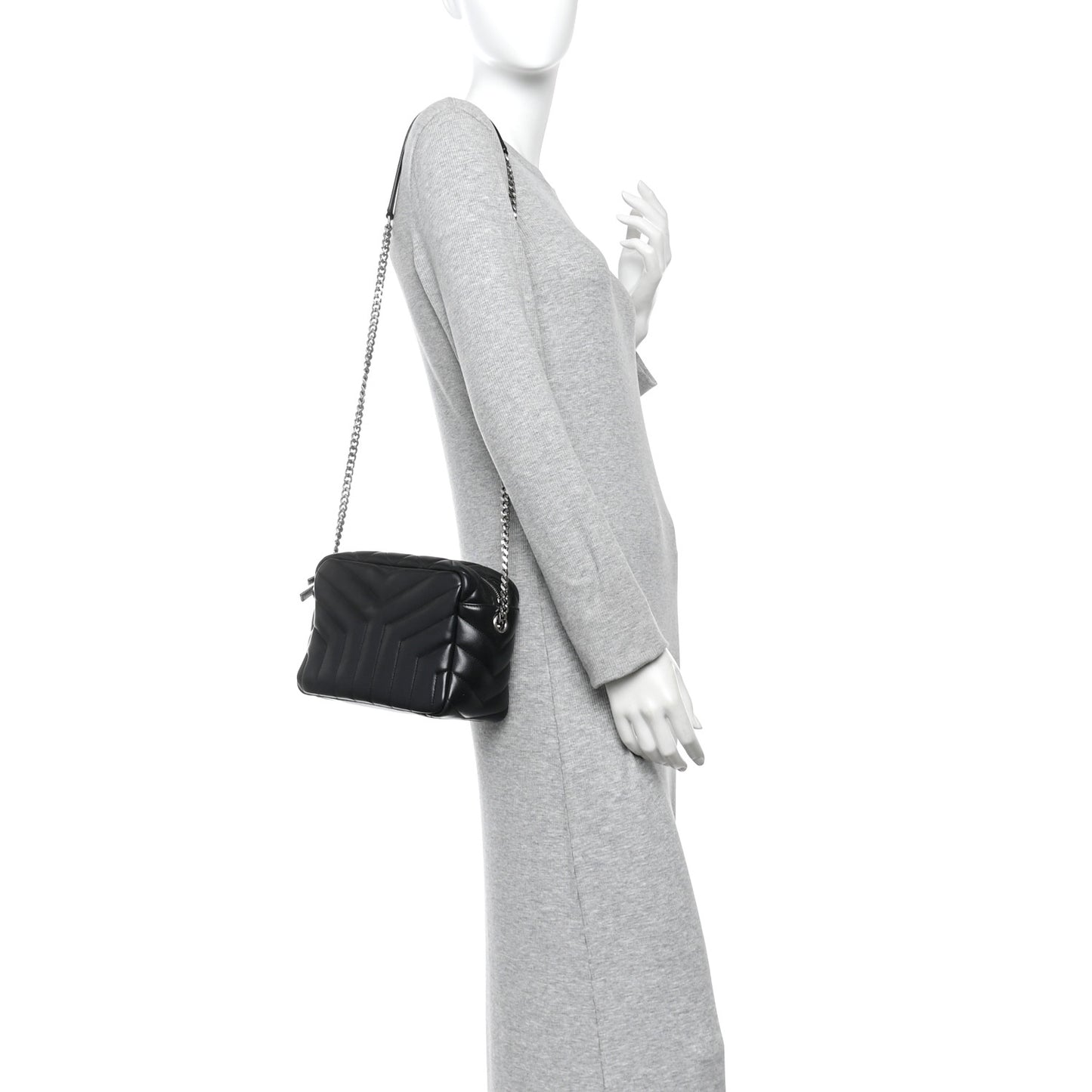 Calfskin Y Quilted Monogram Small Loulou Bowling Bag Black