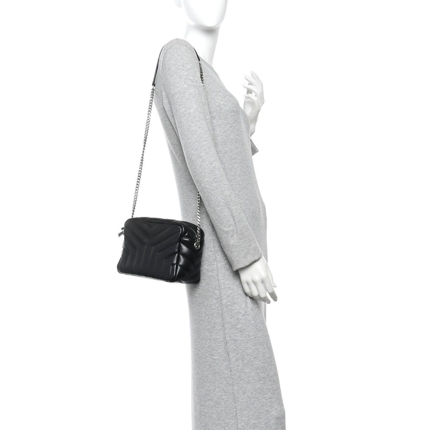 Saint Laurent Calfskin Y Quilted Monogram Small Loulou Bowling Bag Black 2 of 11