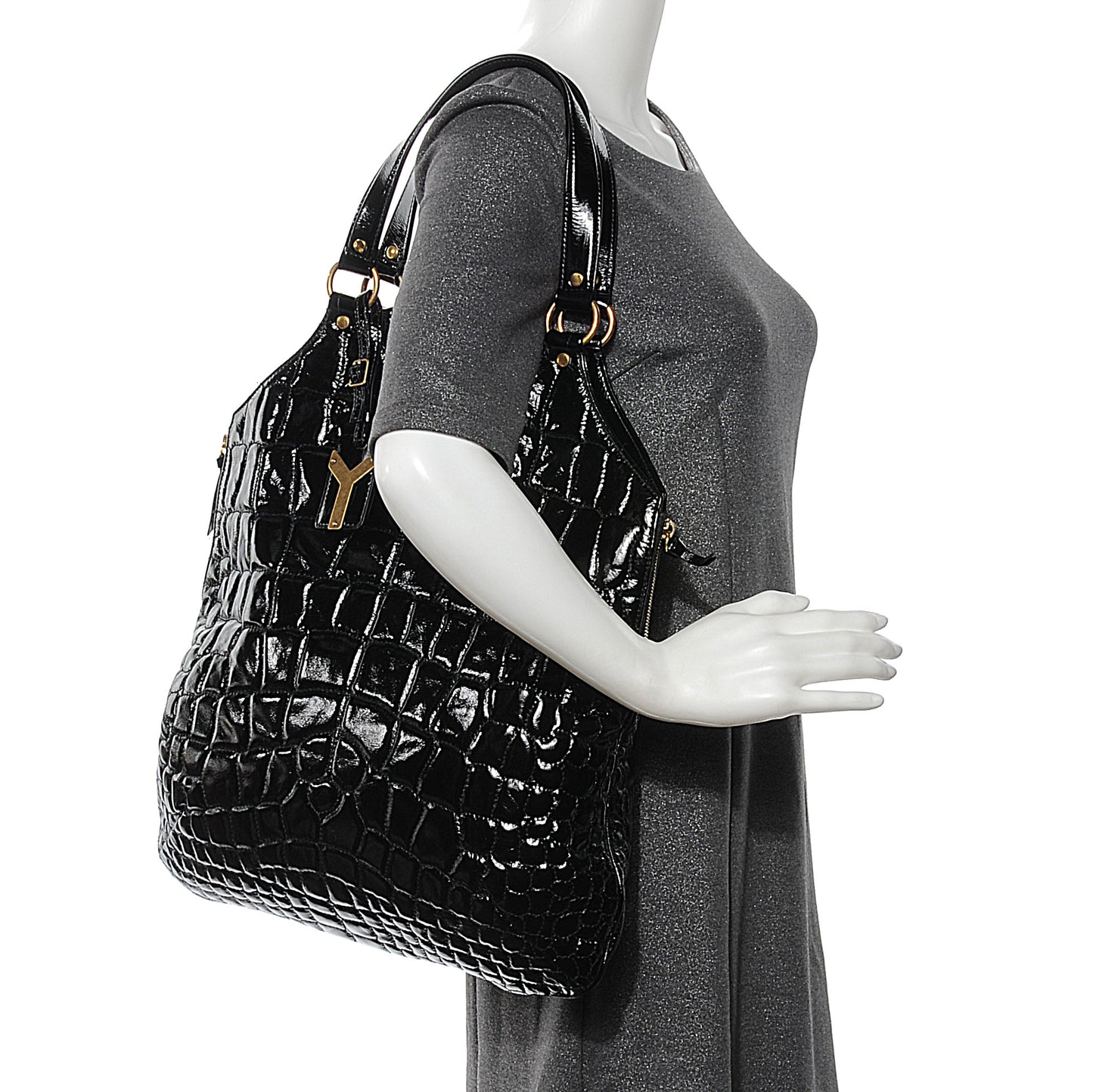 Patent Crocodile Embossed Tribute Tote Black
