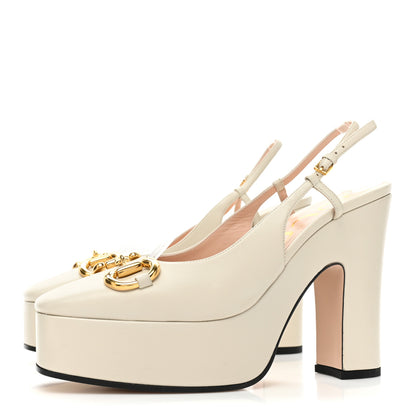 Gucci Nappa Horsebit Platform 35/120mm Slingback Pumps 38 New Mystic White 3 of 14