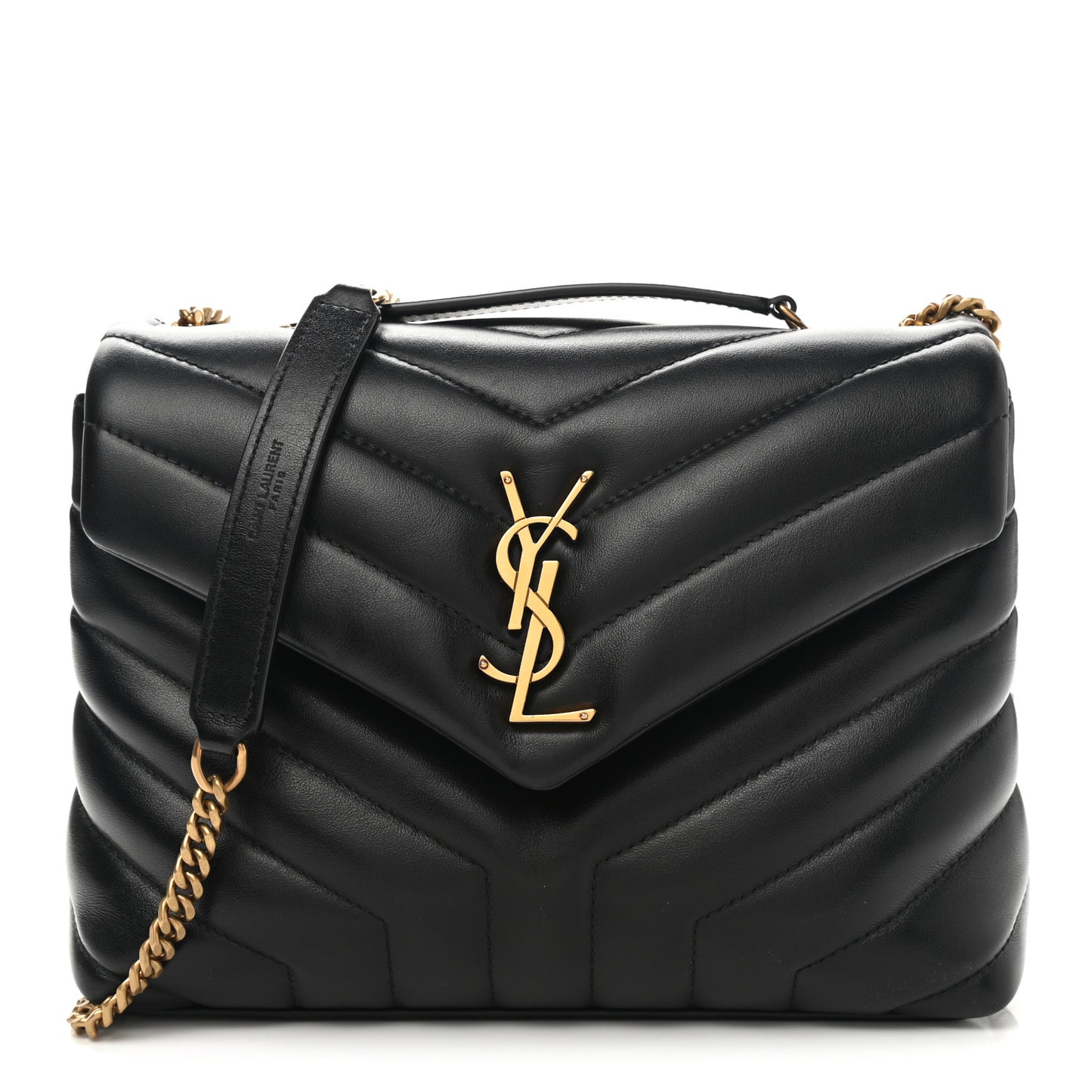 Calfskin Y Quilted Monogram Small Loulou Chain Satchel Black