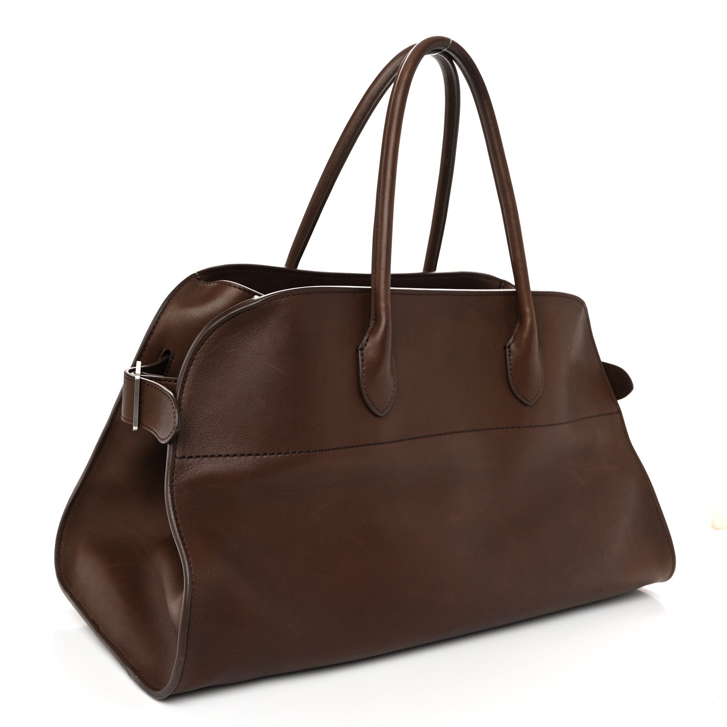 The Row Polished Saddle Calfskin EW Margaux Chestnut Dark Chocolate 3 of 10
