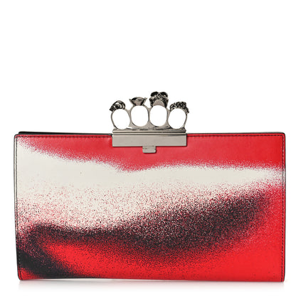 Alexander McQueen Calfskin Four Ring Sprayed-Print Flat Pouch Clutch Bag Red Black 1 of 9