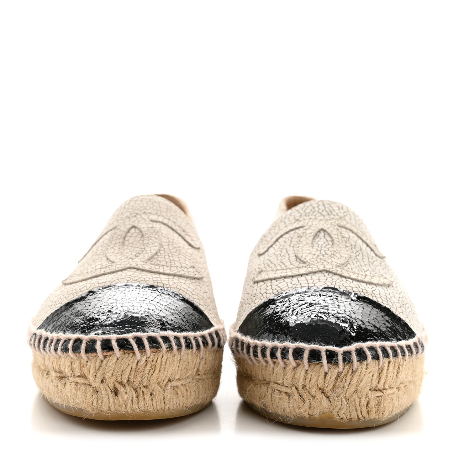 Crackled Calfskin Espadrilles 36 Light Beige Black