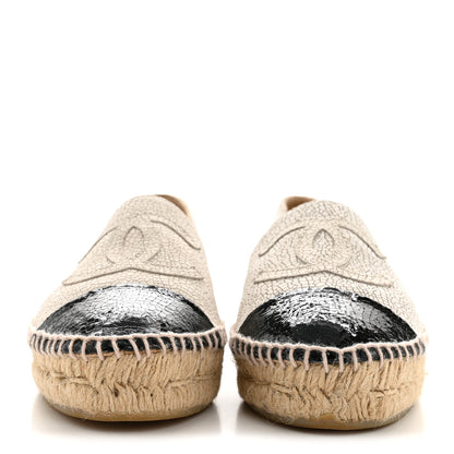 Chanel Crackled Calfskin Espadrilles 36 Light Beige Black 3 of 13