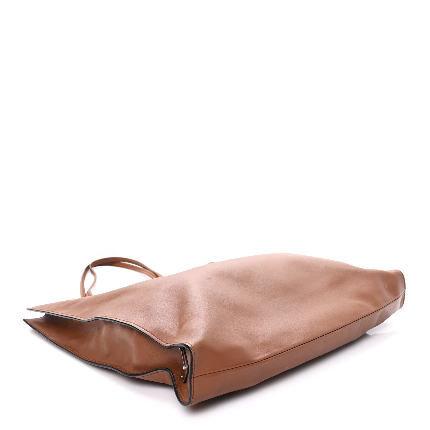 Prada Soft Calfskin Triangle Logo Embossed Tote Cognac 4 of 9