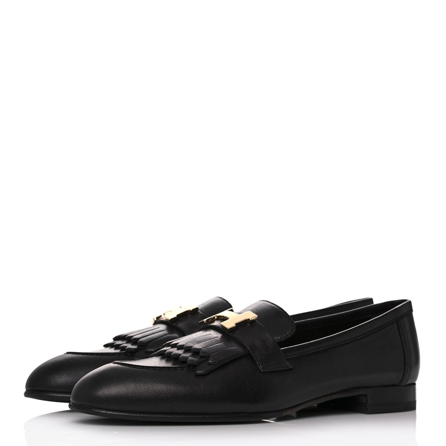 Hermes Goatskin Womens Royal Loafers 38.5 Black 3 of 10