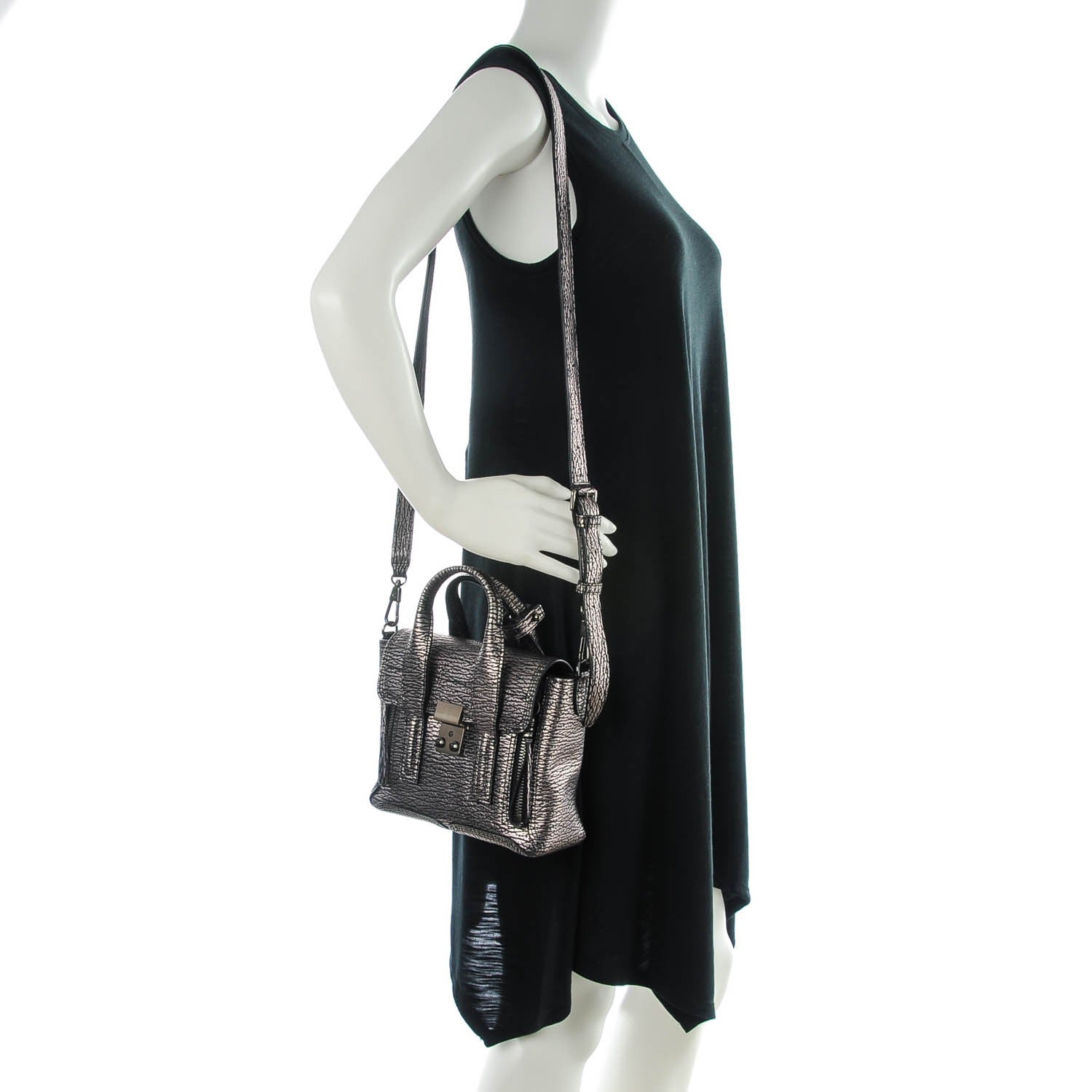 3.1 Phillip Lim 3.1 Textured Calfskin Mini Pashli Satchel Black Mauve 2 of 7