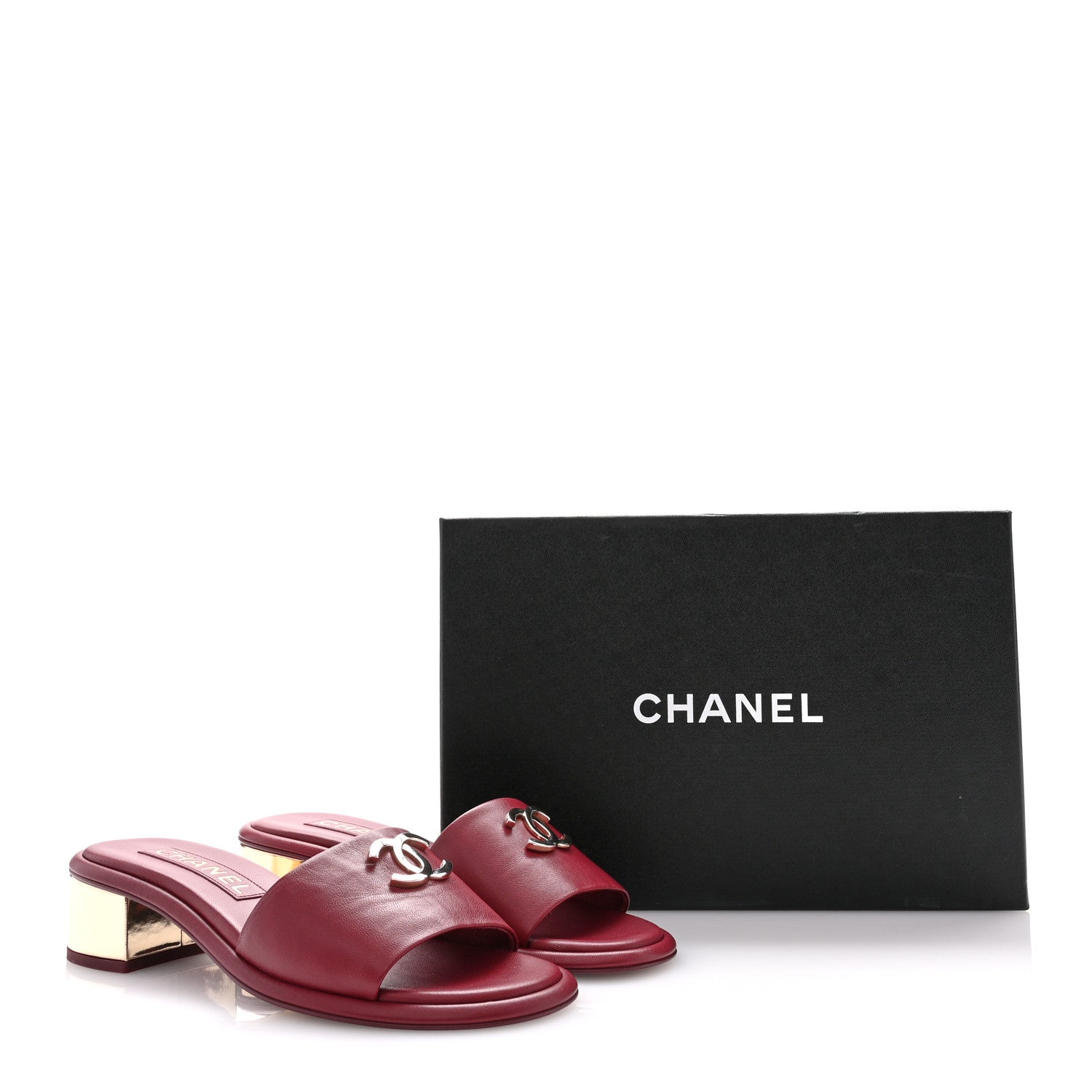 Chanel Lambskin CC Mules 38 Burgundy 10 of 10