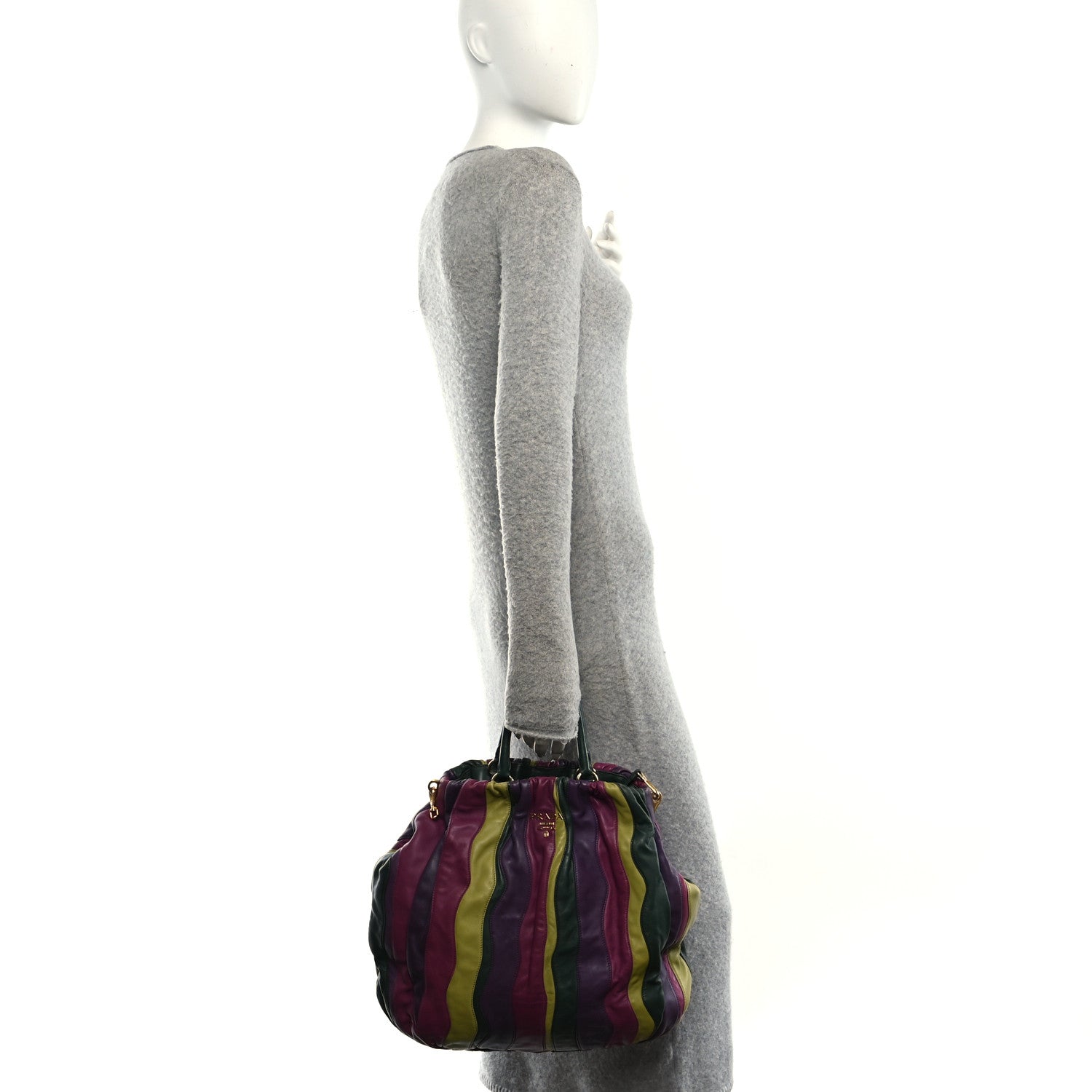 Prada Nappa Trembled Blossoms Stripes Shoulder Bag Viola Alloro 2 of 9