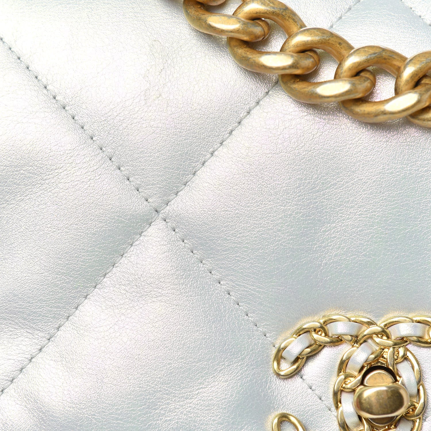 Chanel Iridescent Calfskin Quilted Medium Chanel 19 Flap White 11 of 12