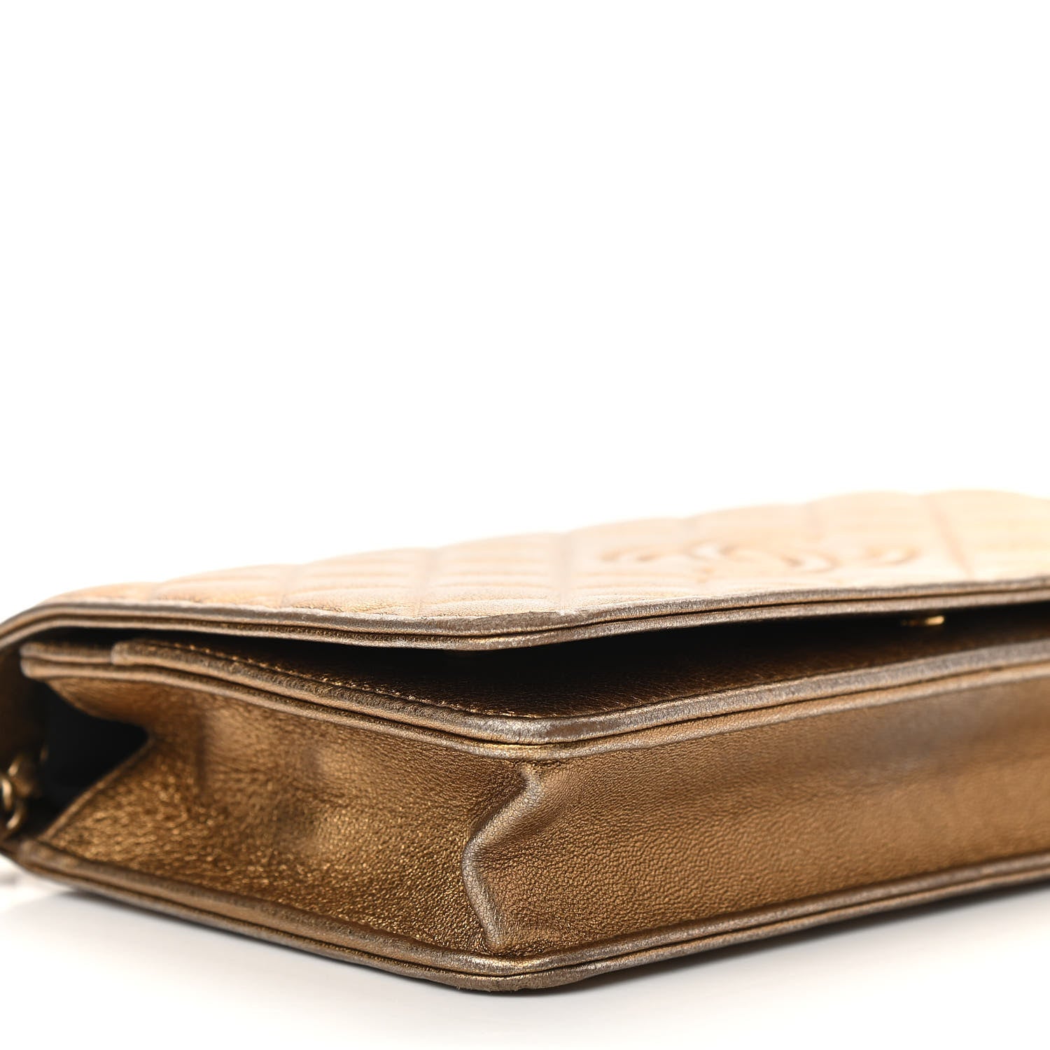 Chanel Metallic Lambskin Quilted Diamond CC Wallet On Chain WOC Bronze 10 of 11