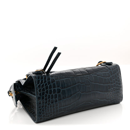 Balenciaga Extra Supple Calfskin Crocodile Embossed Neo Gold Hardware XS City Denim Blue 3 of 9