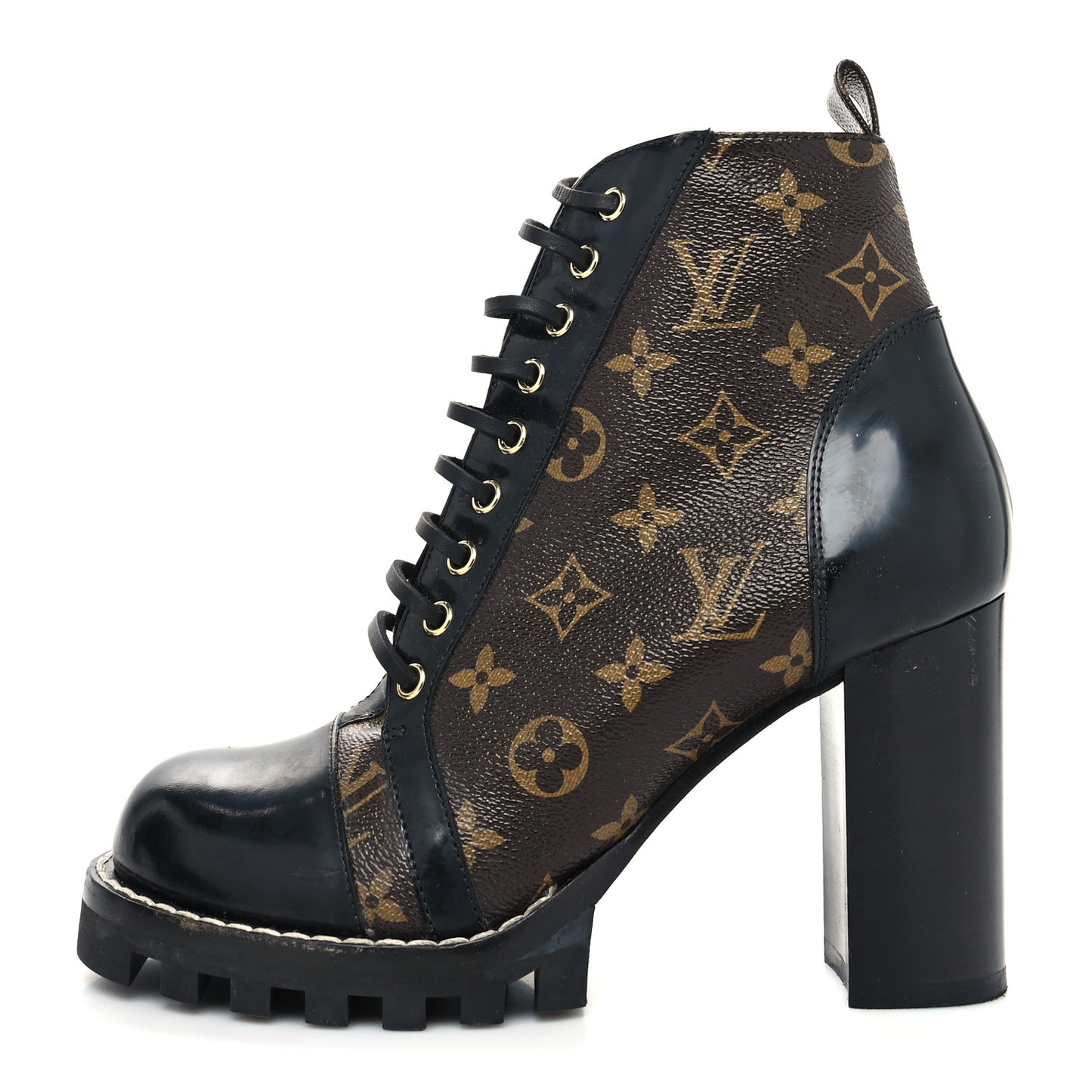 Patent Calfskin Monogram Star Trail Ankle Boots 40 Black
