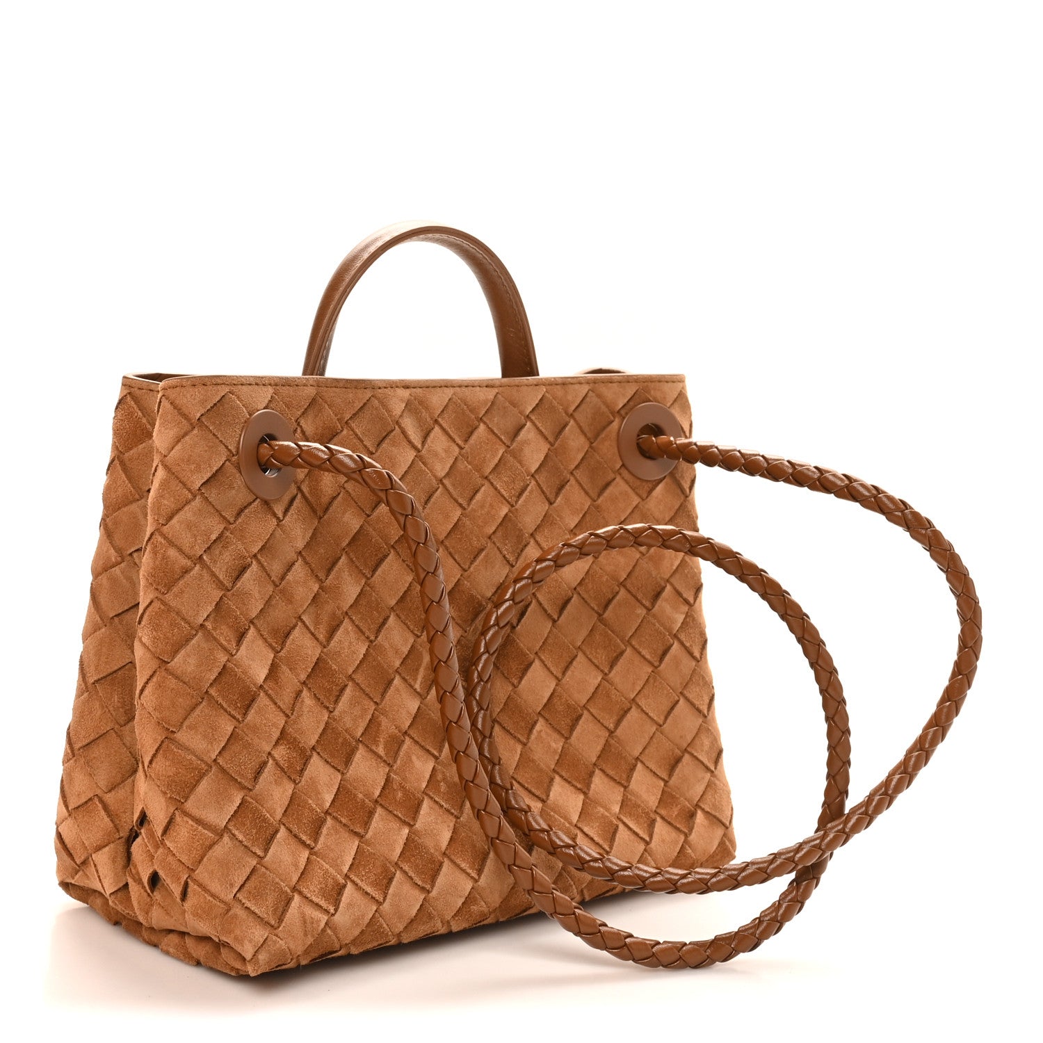 Bottega Veneta Suede Intrecciato Small Andiamo Shoulder Bag Amber