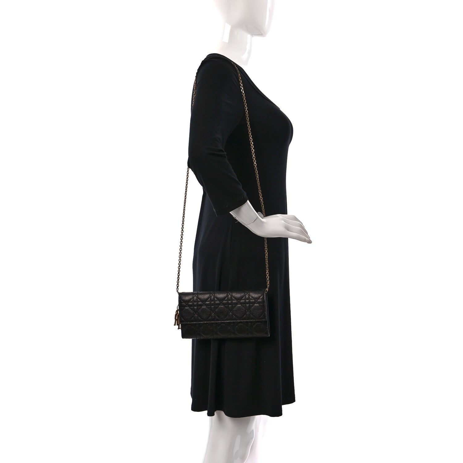 Christian Dior Grained Calfskin Cannage Lady Dior Rendezvous Chain Wallet Black 2 of 11